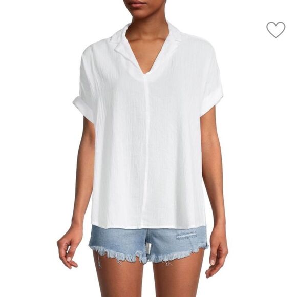 beachlunchlounge Tops - beach lunch lounge Shirt sz L Cotton Waffle White Coastal Beach Minimalist